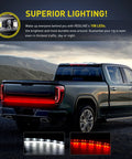 Truck with 49 Inch LED Tailgate Light Strip With 90 LEDs In Red And White For Running Lights, Brake, Turn Signals And Reverse Light