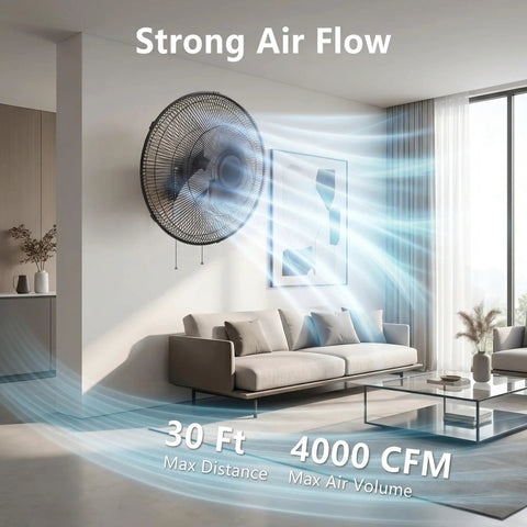 18 Inch Oscillating Wall Mount Fan With 3 Speed High Velocity Breeze, Beast Mode Power, 90 Degree Oscillation And 30 Degree Tilt