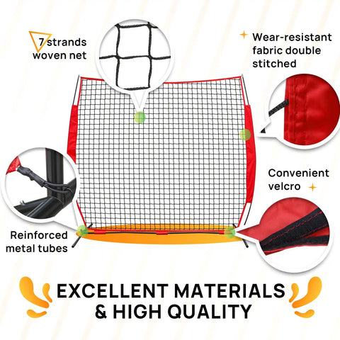 7x7 Ft Barricade Backstop Net for Baseball Softball Lacrosse Soccer Basketball Tennis, with reinforced metal tubes