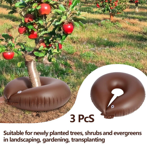 3 Pack 15 Gallon Tree Watering Ring Bags For Deep Root Watering, Low Profile Slow Release Watering Donuts around apple tree