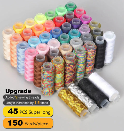 Colorful sewing thread spools displayed for 251 Pcs Premium Sewing Supplies Set For Adults Upgraded With Longer Threads And More Spools Travel Ready Emergency And Home Repair Kit For Beginners Comprehensive Hand Sewing Kit With Buttons Needles Thread Scissors And Tools All In One