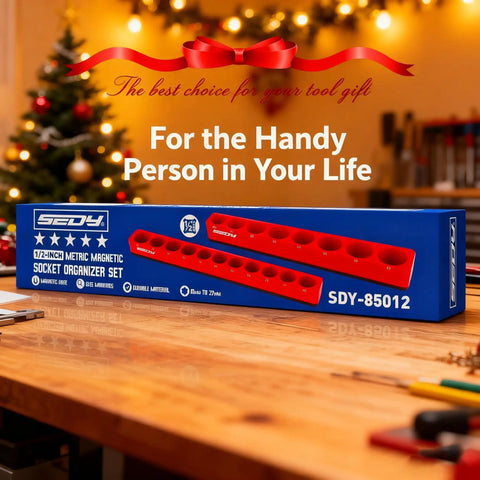 Two Piece Half Inch Drive Metric Magnetic Socket Organizer Set Holds Nineteen Sockets With Detachable Tool Tray And 5mm Magnetic Base
