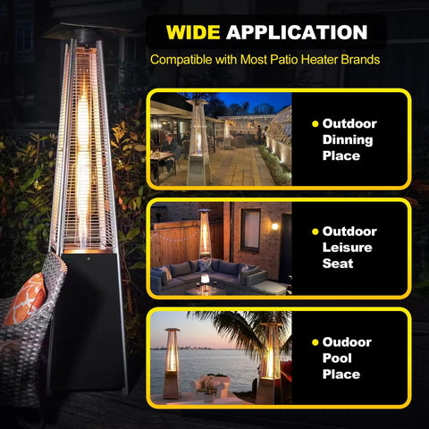 Beefed Up Replacement Quartz Glass Tube With Rubber Ring For Four Sided Pyramid Patio Heaters shown in outdoor settings