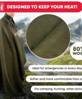 Person wrapped in Warm Fire Retardant Wool Blanket For Camping And Hunting Olive Drab Green 66 By 90 Inches 80 Percent Wool