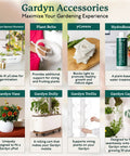Image of Gardyn accessories showing seed nursery, plant belts, yCovers, and HydroBoost, enhancing indoor gardening solutions.