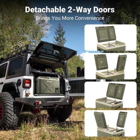 Dual Zone Car Refrigerator With App Control 34 Quart 32L Portable 12V 24V DC And 100 240V AC with detachable doors in SUV