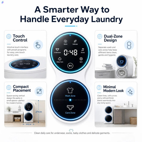 Control panel of Super Compact Dual Tank Mini Washing Machine With Auto Wash And Dry Settings Ideal For Dorm Life And Studio Apartments.