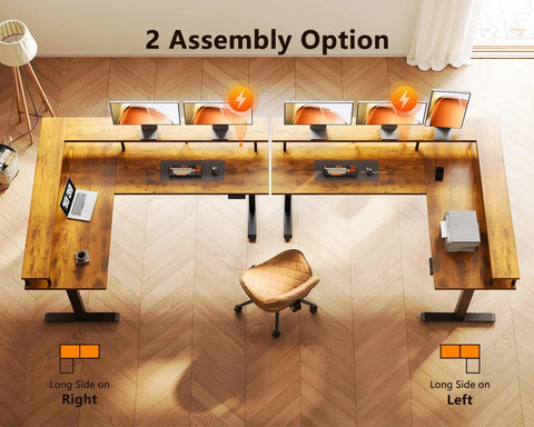 Top view of Dope Electric L Shaped Standing Desk With 59 Inch Wide Top, Height Adjustable, featuring dual assembly options.