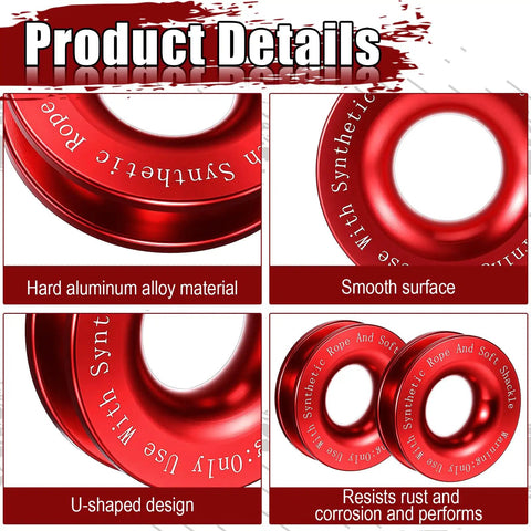 Two Pack Recovery Ring Snatch Block 66,000 Lbs Winch Pulley For Soft Shackle Synthetic Rope Heavy Duty Winch Accessory For ATV UTV SUV Truck Road Vehicle Red Multi Angle Traction Boost, red aluminum alloy