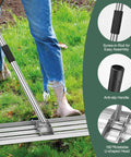 Person using Lawn Leveling Rake With 76 Inch Handle, Stainless Steel Ground Leveler on grass with ergonomic non-slip grip.