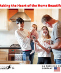 Happy family in a modern kitchen, showcasing Top Shelf Rock Solid Euro Style Bar Pulls 5 Pack Heavy Duty Stainless Steel Drawer Handles.