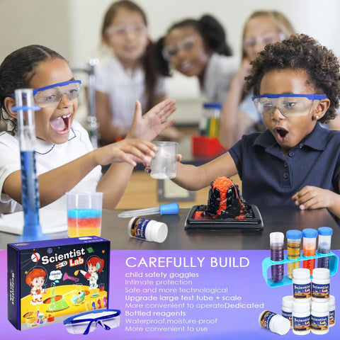 Children conducting experiments with Hands On Science Kit For Kids Aged 6 To 12 With 70 Experiments STEM Toys And Totally Fun Educational Games