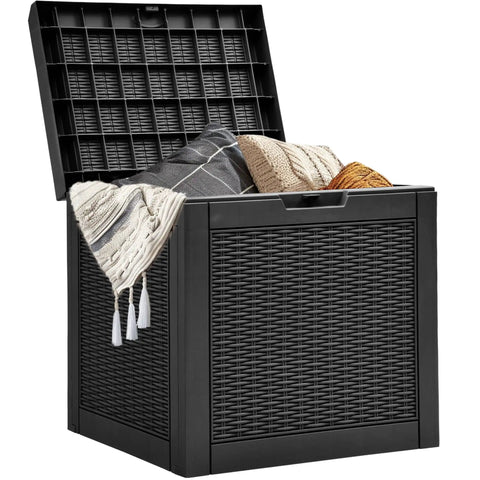32 Gallon Resin Deck Box With Lockable Lid And Easy Carry Side Handles For Indoor Outdoor Storage Of Patio Cushions Garden Gear
