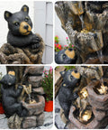 40.16 Inch High Five Tier Outdoor Bear Water Fountain With Two Black Bears Climbing A Tree For Garden Patio Yard Decor