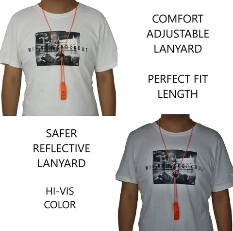 Person wearing Ultra Loud Double Chamber Emergency Whistle With Lanyard For Kayaks Boats Life Vest And Outdoor Adventures