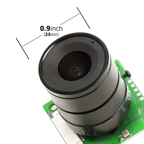Close-up of Raspberry Pi Camera Module With Interchangeable CS Mount Lens For Pi 5 4 3 3B Plus 5MP OV5647 1080P, 0.9 inch size.