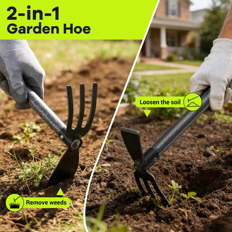 2-In-1 Garden Hoe With Adjustable 30-75 Inch Long Handle For Weeding And Tilling used in gardening
