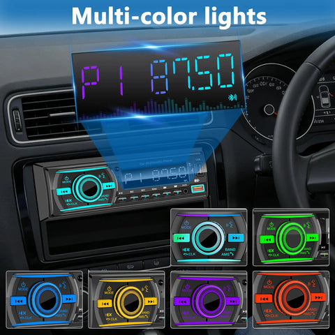 Bluetooth Single Din Car Stereo With Hands Free Calling, Push To Talk Assistant, 7 LED Color Ambient Lighting Display