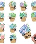 Hand writing on 120 Pieces Dope Succulent Name Tag Stickers Set With 12 Designs For Summer Back To School Classroom Decor
