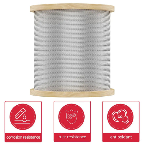One Eighth Inch T316 Marine Grade Stainless Steel Cable For Deck Railing Systems, 1100 Feet Roll with rust resistance features
