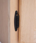 Close-up of Free Swinging Non Self Closing Overlay Face Frame Cabinet Hinges Black 50 Pack 25 Pairs For Kitchen Cabinets Matte