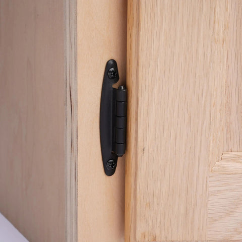 Close-up of Free Swinging Non Self Closing Overlay Face Frame Cabinet Hinges Black 50 Pack 25 Pairs For Kitchen Cabinets Matte