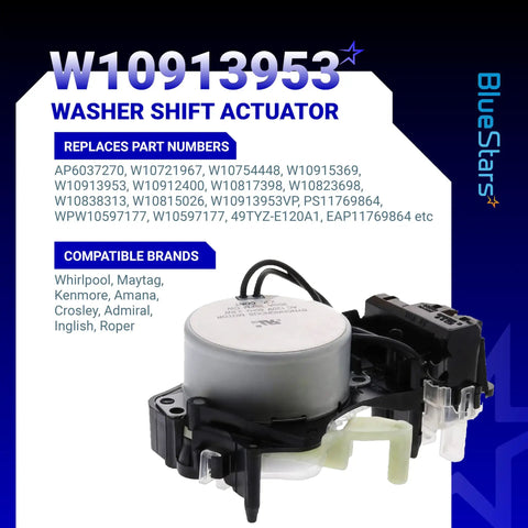 Washer Shift Actuator Replacement For Whirlpool Kenmore Washing Machines 49tyz-e120a1 visible with part numbers listed.