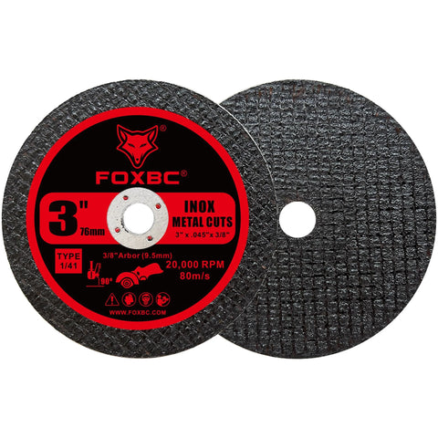 FOXBC 3-inch metal cutting disc for die grinder, 3/64 in thick, 3/8 in arbor; 2 discs shown