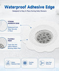 Super Slick Disposable Shower Drain Hair Catchers, 40 Pack Flower Mesh Grates With Strong Waterproof Tape, Easy Peel And Toss For No Drama Clog Defense On Showers And Sinks, featuring waterproof adhesive edge.
