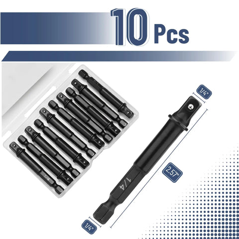 Heavy Duty Impact Square Socket Adapter Set, 10 Piece, 1/4 Inch Square Tip displayed in organized case