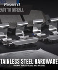 Priority1 close-up of stainless steel brake hardware kit with clips and springs for rear brakes