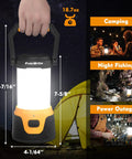 Rechargeable LED Camping Lantern With 1000 Lumens, Five Light Modes, And Memory Function shown with camping scenes
