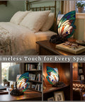 Handcrafted Stained Glass Butterfly Lamp With LED Bulb Included, Desk And Table Light For Bedroom Or Living Space, Colorful Vintage Vibe Decor, Beautiful Glass Art Accent in cozy bedroom.
