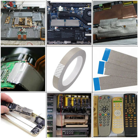 Conductive Cloth Tape For EMI Shielding And Signal Blocking, 10mm Wide By 20M Long, used in electronics repair and wire harnessing.