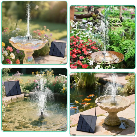 All In One Solar Fountain Pump Kit For Bird Bath And Pond With Separate Solar Panel One Point Eight Watt Four Nozzles