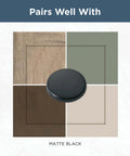 Matte Black Cabinet Knobs Set Five Pack One And One Quarter Inch Round For Dressers And Drawers Kitchen Cabinets Vanity Furniture And Closet Doors Durable Metal Hardware For Easy Weekend Update Franklin Brass against color palette.