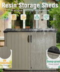 Outdoor Resin Storage Box 27 Cu Ft Weather Resistant Large Capacity Shed Like Crossover Storage Container with water-resistant demonstration