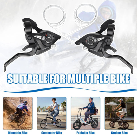 3x8 Speed Bike Shifter Lever Set With Gear Indicator And V Brake Cable, 24 Speed Shifter For Mountain, Commuter, And Kids Bikes