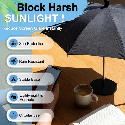 Cool Little Mini Drink Umbrella With Weighted Base, Desktop Table Umbrella For Drinks And Phones, 19.7 inch black sunshade