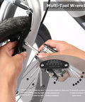 Hands using multitool wrenches to install Beefed-Up All-In-One Bike Brake Kit for most bicycles and mountain bikes