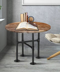 Round table with Industrial Pipe Table Legs Black 15.9 Inch 2 Pack Sturdy Heavy Duty Metal Coffee Desk Legs in modern room.