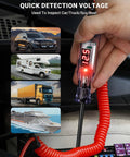 All Purpose Automotive Test Light With 5-120V LED Digital Voltage Display, Circuit Tester With Voltmeter And Dual Color Polarity Indicator, Long Probe Electrical Test Pen For Car, Truck, RV Fuse Checker in hand testing vehicle voltage