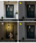 Top Shelf Modern Black Metal Motion Sensor Outdoor Pendant Light Slick Finish Exterior Hanging Lantern showcasing daytime and nighttime features.
