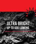 Ultra Bright 600 Lumens text on rocky background, promoting Ultra Tough LED Camping Lantern Flashlight With 600 Lumens Battery Powered Drop Tested From 15 Feet IP67 Waterproof Perfect For Hurricane Supplies Survival Kits Camping Gear Ready For Any Emergency