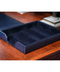 Bonded Leather Desktop Letter Tray Organizer Navy Blue, Boss Desk Go To For Office Organization, 13.5 x 10.5 x 2