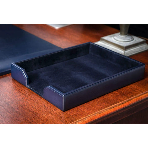 Bonded Leather Desktop Letter Tray Organizer Navy Blue, Boss Desk Go To For Office Organization, 13.5 x 10.5 x 2