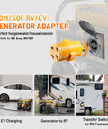 Road Trip Ready NEMA L14-30P To 14-50R And Tt-30R Rv Generator Adapter Kit with twist lock connector for RV and EV setups.