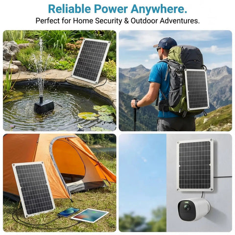 15W Flexible Waterproof Solar Panel USB C Charger With Micro USB And Barrel Port for camping and outdoor devices