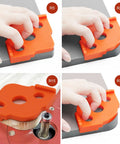 Top Shelf Eight Piece Router Template Kit For Smooth Radius Rounding And Flawless Corner Profiles showing R5, R15, R25, R35 templates in use.