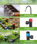 Effortless Drip Irrigation Kit For Garden And Yard With Automatic Plant Watering System showing misting nozzle and emitters